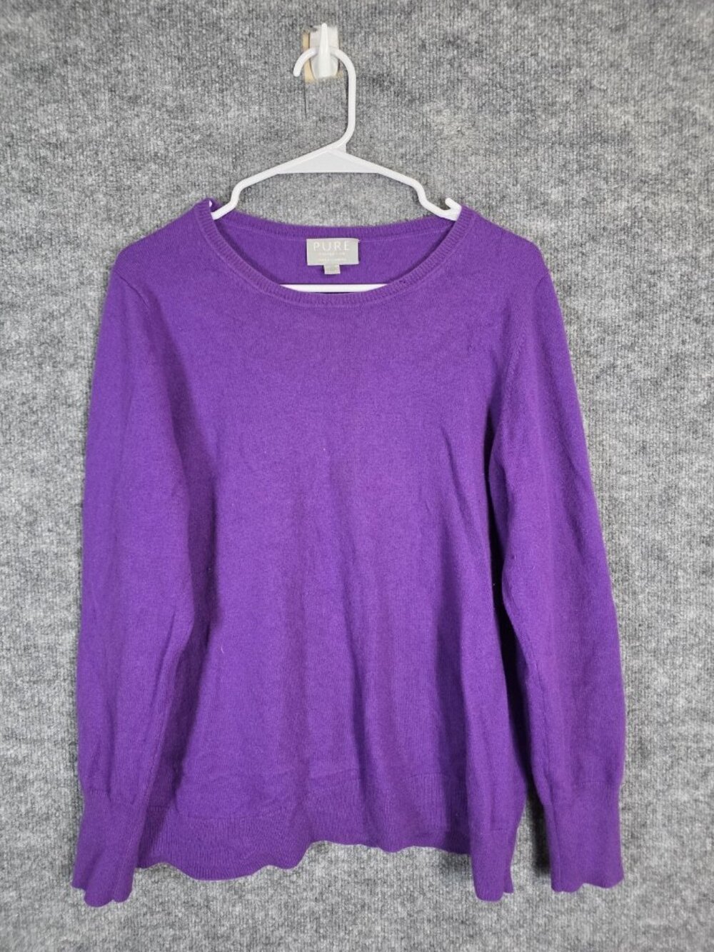 Pure Collection Sweater Womens 14/16 Purple Cashmere Crewneck Pullover Pilling